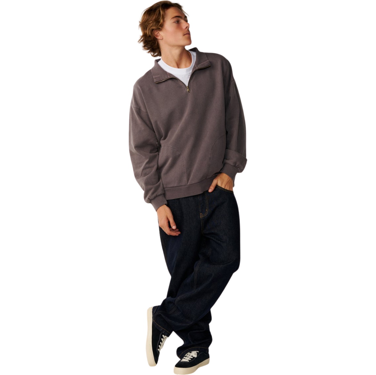 Rip Curl Mens Premium Surf 1/4 Zip Crew 0AOMFL - Deep Mushroom